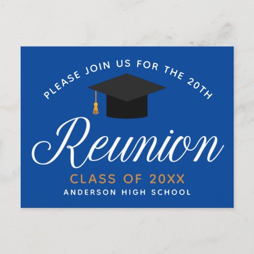 Blue Gold High School Reunion Custom Party Invitat Postcard