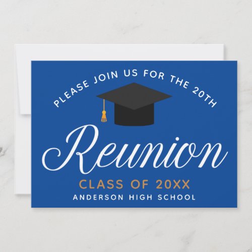 Blue Gold High School Reunion Custom Party Invitation