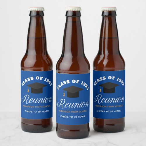 Blue Gold High School Reunion Personalized Party Beer Bottle Label