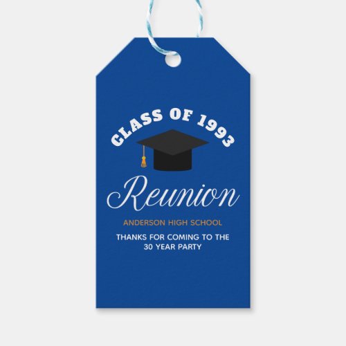 Blue Gold High School Reunion Personalized Party Gift Tags