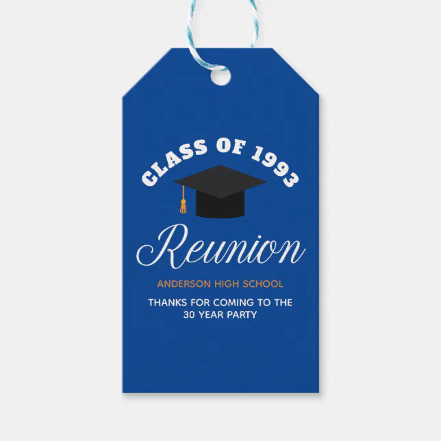 Blue Gold High School Reunion Personalized Party Gift Tags | Zazzle