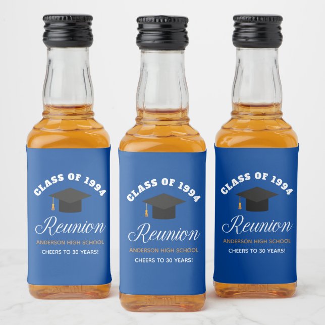 Blue Gold High School Reunion Personalized Party Liquor Bottle Label (Bottles)
