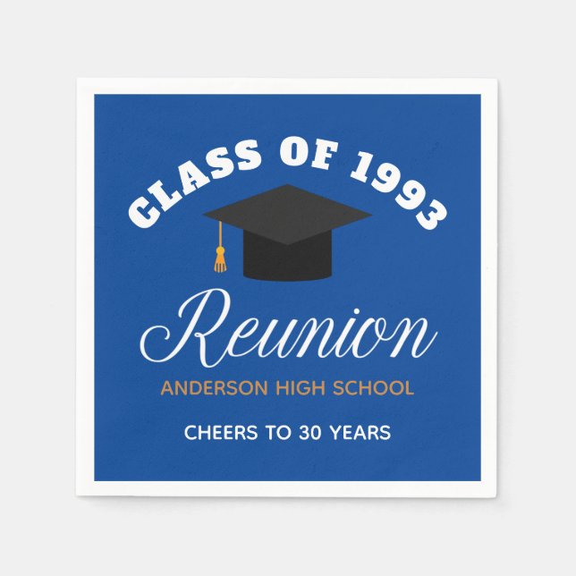 Blue Gold High School Reunion Personalized Party Napkins (Front)