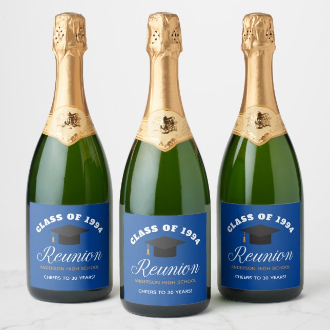 Blue Gold High School Reunion Personalized Party Sparkling Wine Label (Bottles)