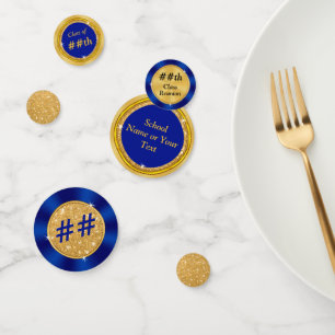 Blue, Gold High School Reunion Table Decorations Confetti