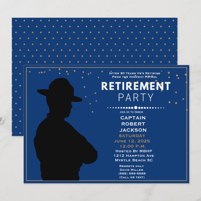 Blue Gold Highway Patrol Retirement Party   Invita Invitation (Front/Back)