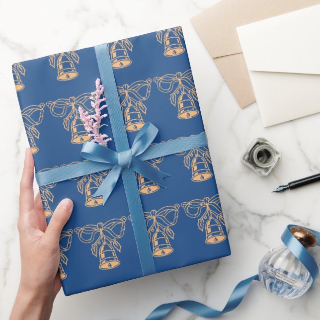 Blue Gold Holiday Christmas Pattern Wrapping Paper (Gifting)