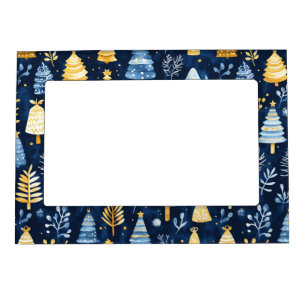 BLUE & GOLD HOLIDAY CHRISTMAS TREES MAGNETIC FRAME