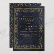 Blue Gold Holly Christmas Engagement Party  Invitation