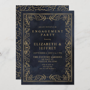 Blue Gold Holly Christmas Engagement Party  Invitation