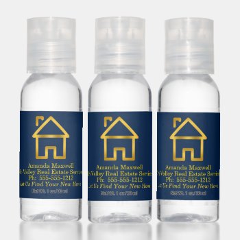 Blue | Gold House Real Estate Name And Business Hand Sanitizer by hhbusiness at Zazzle