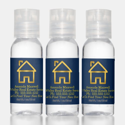 Blue  Gold House Real Estate Name and Business Hand Sanitizer