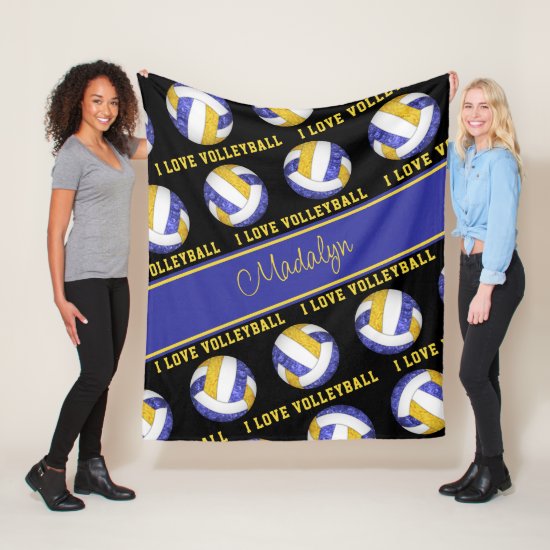 blue gold I love volleyball girly personalized fleece blanket