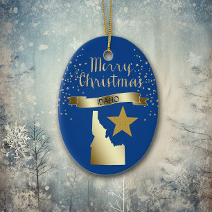 Blue Gold Idaho Star Ceramic Ornament