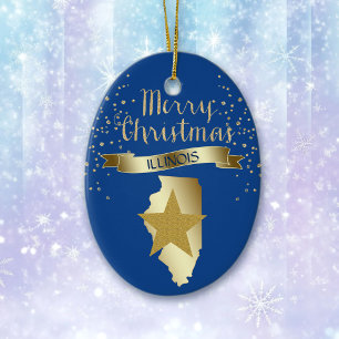 Blue Gold Illinois Star Ceramic Ornament