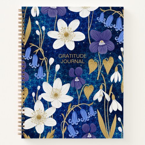 Blue  Gold Illustrated Floral Gratitude Journal 
