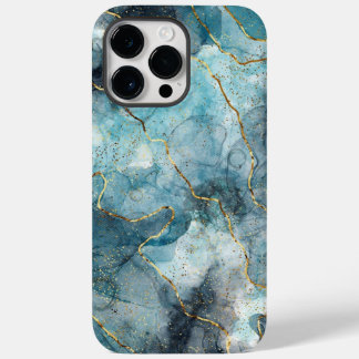 Blue Gold Illustrated Marble Case-Mate iPhone 14 Pro Max Case