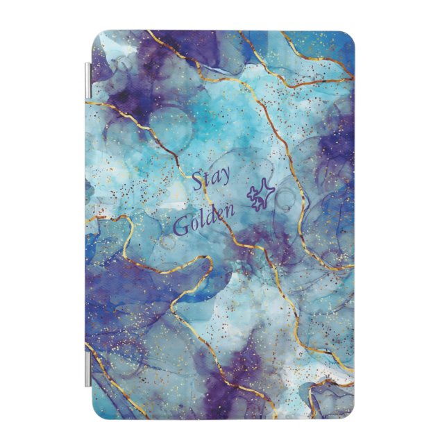 Blue Gold Illustrated Marble iPad Case & Cover (Front)