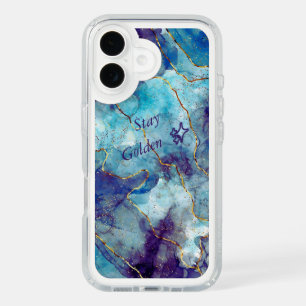 Blue Gold Illustrated Marble iPhone 16 Case