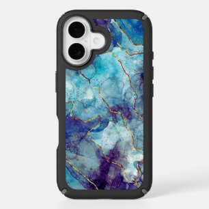 Blue Gold Illustrated Marble iPhone 16 Case