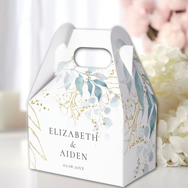 Blue Gold( Imitat ) White Wedding Collection Favor Boxes (Blue Gold( Imitate ) White Wedding Collection Favor Boxes with your name and date.)