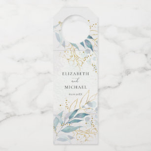 Blue Gold (Imitate) Watercolor Wedding Collection Bottle Hanger Tag