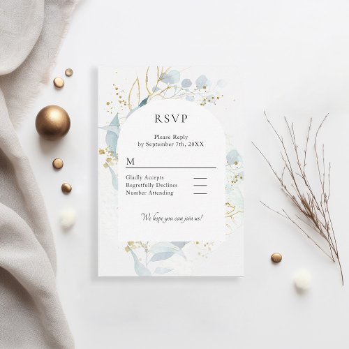 Blue Gold Imitate Watercolor Wedding Collection RSVP Card