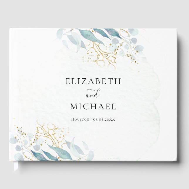 Blue Gold (Imitate) White Wedding Collection Guest Book (Front)