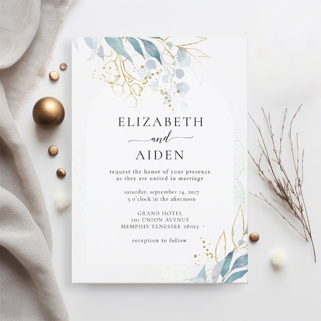 Blue Gold (Imitate) White Wedding Collection Invitation (Creator Uploaded)