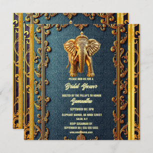 Blue gold indian elephant floral bridal shower holiday card