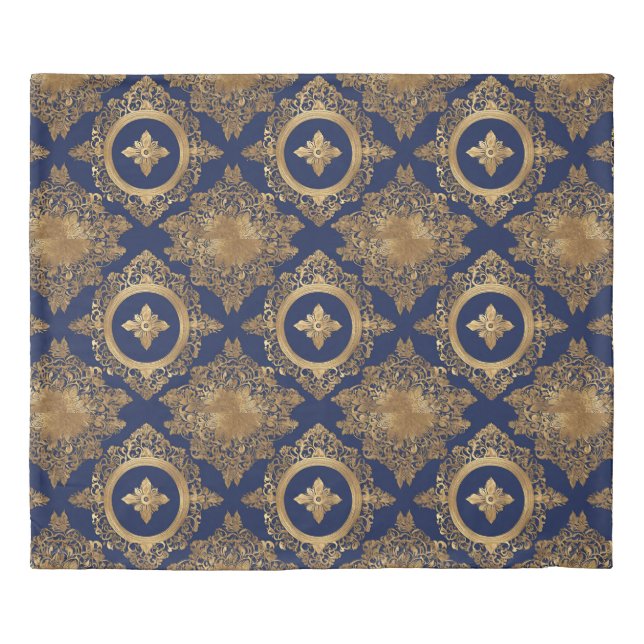 Blue Gold Indian Inspired Diamond Pattern  Duvet Cover (Front)