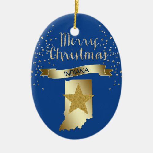 Blue Gold Indiana Star Ceramic Ornament