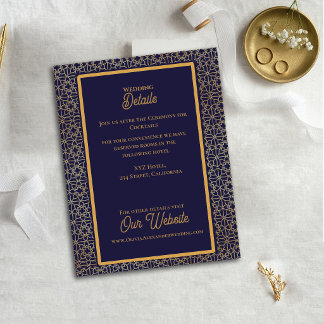 Blue Gold Intricate Design Wedding Details Enclosure Card