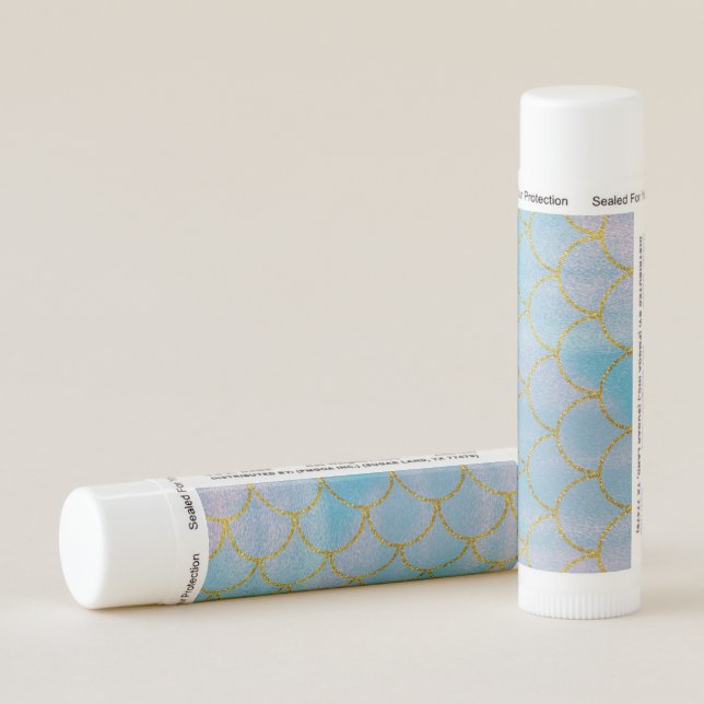 Blue & Gold Iridescent Shimmer Mermaid Party Favor Lip Balm (Rotated Right)