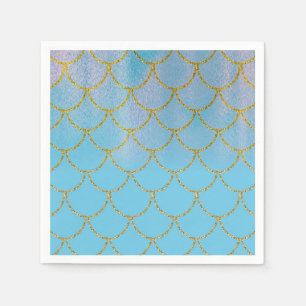 Blue & Gold Iridescent Shimmer Mermaid Party Napkins