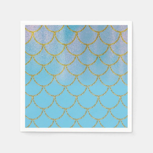 Blue  Gold Iridescent Shimmer Mermaid Party Napkins