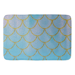 Blue & Gold Iridescent Shimmer Mermaid Scales Bath Mat