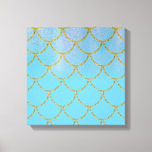 Blue  Gold Iridescent Shimmer Mermaid Scales Canvas Print