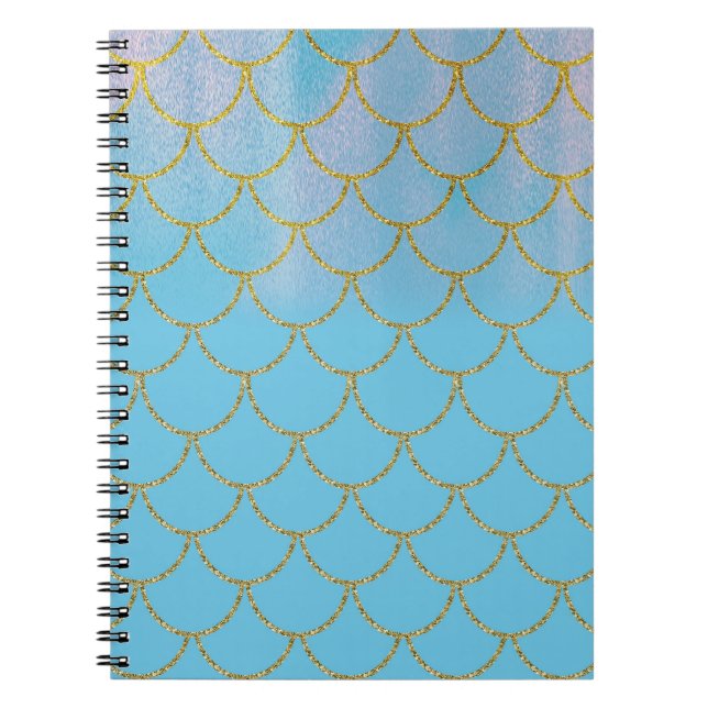 Blue & Gold Iridescent Shimmer Mermaid Scales Notebook (Front)