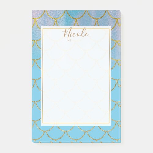 Blue  Gold Iridescent Shimmer Mermaid Scales Post_it Notes