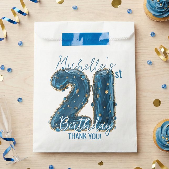 Blue Gold Jewel Agate Glam 21st Birthday Party Favor Bag (Creator Uploaded)