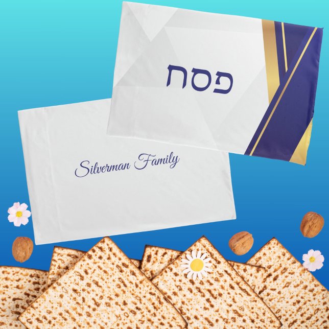 Blue Gold Jewish Holiday Passover  Pillow Case (Creator Uploaded)