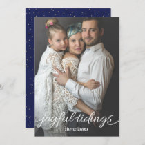 Blue Gold Joyful Tidings Script Custom Photo Holiday Card
