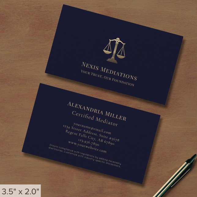 Blue Gold Justice Legal Mediation Business Card (Creator Uploaded)