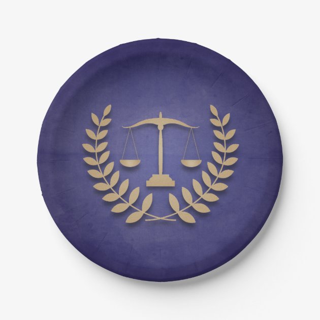 Blue+Gold Justice Scales/Law School Graduation Paper Plate