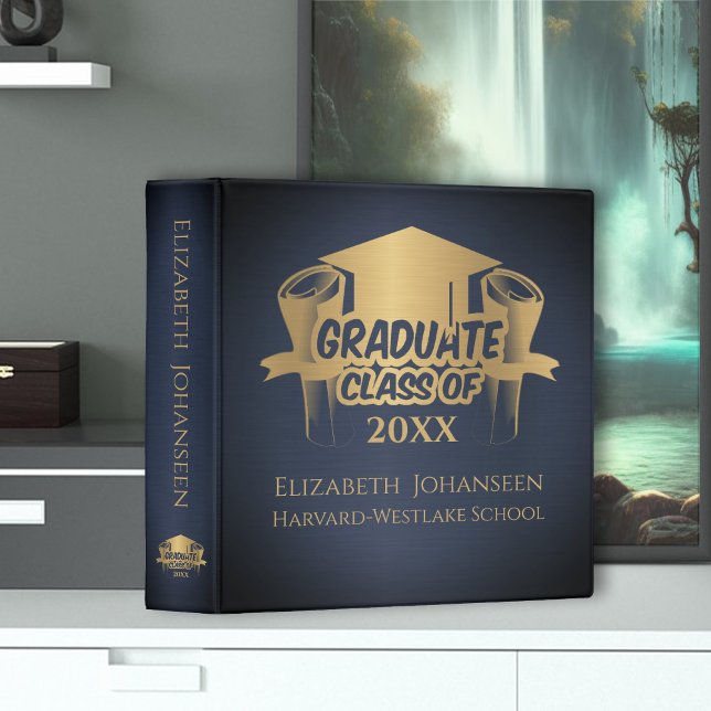 Blue Gold Keepsake School Graduation photo album 3 Ring Binder (Creator Uploaded)