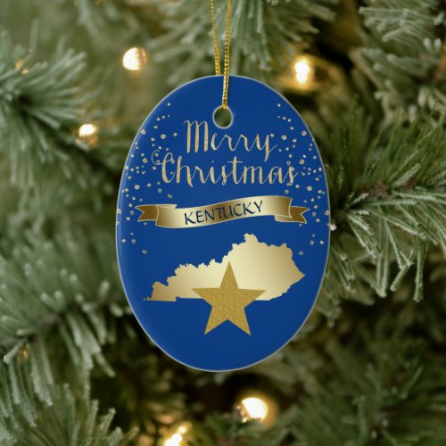 Blue Gold Kentucky Star Ceramic Ornament