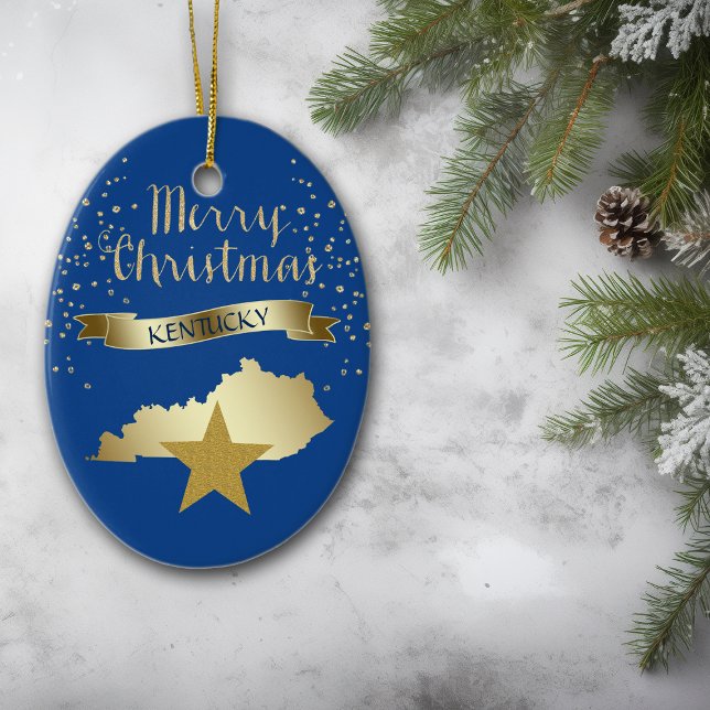 Blue Gold Kentucky Star Ceramic Ornament (Creator Uploaded)