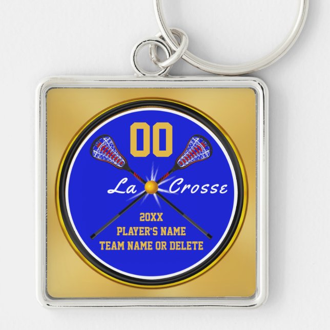 Blue Gold Lacrosse Gifts for Seniors, Personalized Keychain (Front)