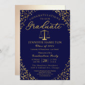 Blue Gold Law School Graduation Party Invitation (Front/Back)